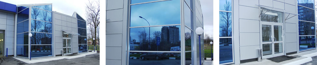 Остекление фасадов магазинов большими стеклопакетами Дубна